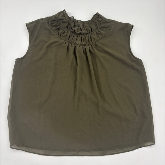 Calvin Klein Dark Green Ruffle Neck Blouse - Picture 3 of 6